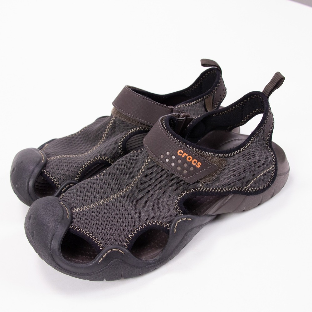 CROCS 15041‎ Men's Sz 8 Brown SwiftWater Mesh Fisherman Deck Sandals Water Shoes